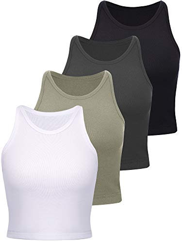 4 Pieces Basic Crop Tank Tops Women Racerback Crop Tops Cotton Sport for Girls Lady Daily Wearing(Medium,Black, Grey, Olive, White) | Amazon (US)