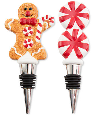 Thirstystone Gingerbread Man & Stacked Peppermint Candies Figural Wine Bottle Stoppers, Set of 2 ... | Macys (US)