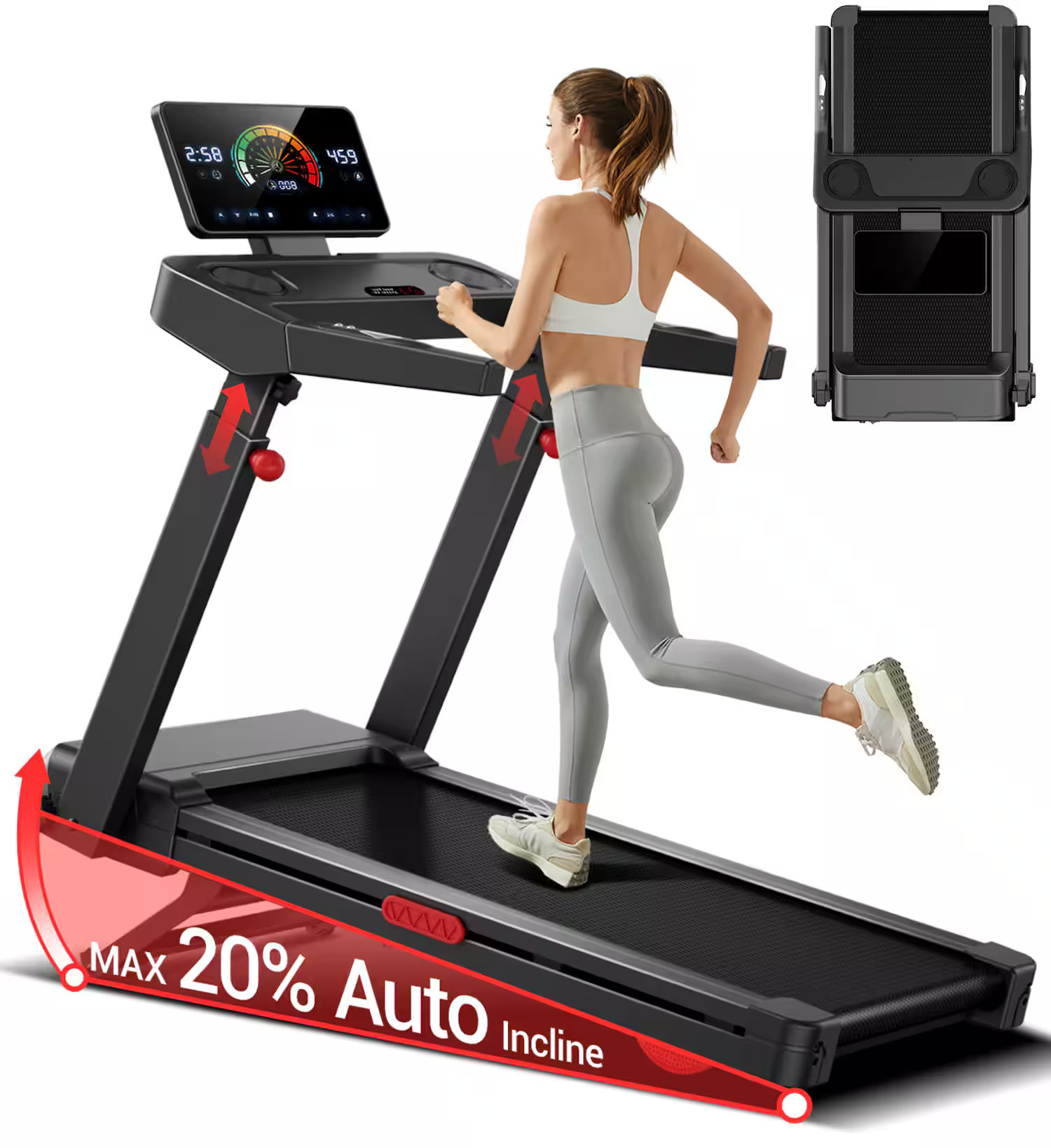 UMAY - L10 20% Auto Incline Treadmill for Home, Extra-Wide Running Area, 3.5HP Quiet Brushless & 8.7 MPH Speed, 400lb Capacity - Black | Best Buy U.S.