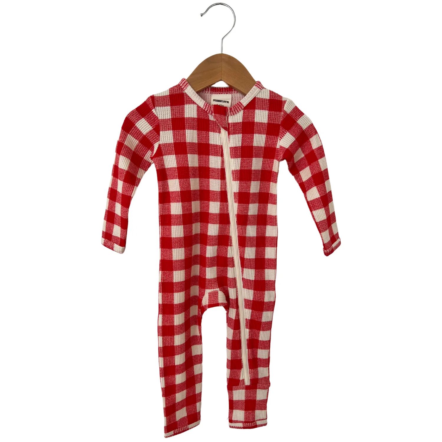 Organic Waffle Basic Zip Romper, Red Plaid | SpearmintLOVE