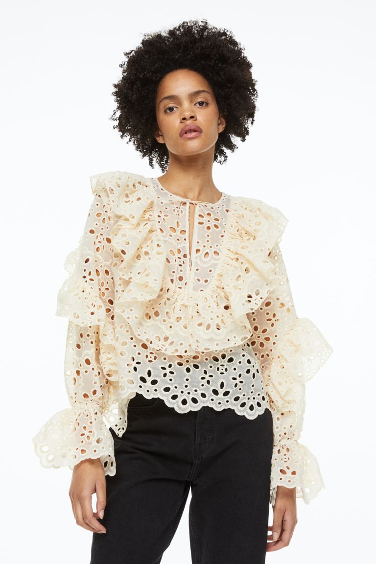 Broderie anglaise flounce-trimmed blouse | H&M (US)