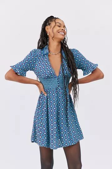 UO Graziana Printed Short Sleeve Mini Dress | Urban Outfitters (US and RoW)