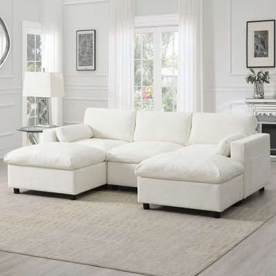 86.5-Inch U-Shaped Sectional Sofa with Storage Pockets, Movable Ottoman, Armrest Pillows, and Free Combination | Target