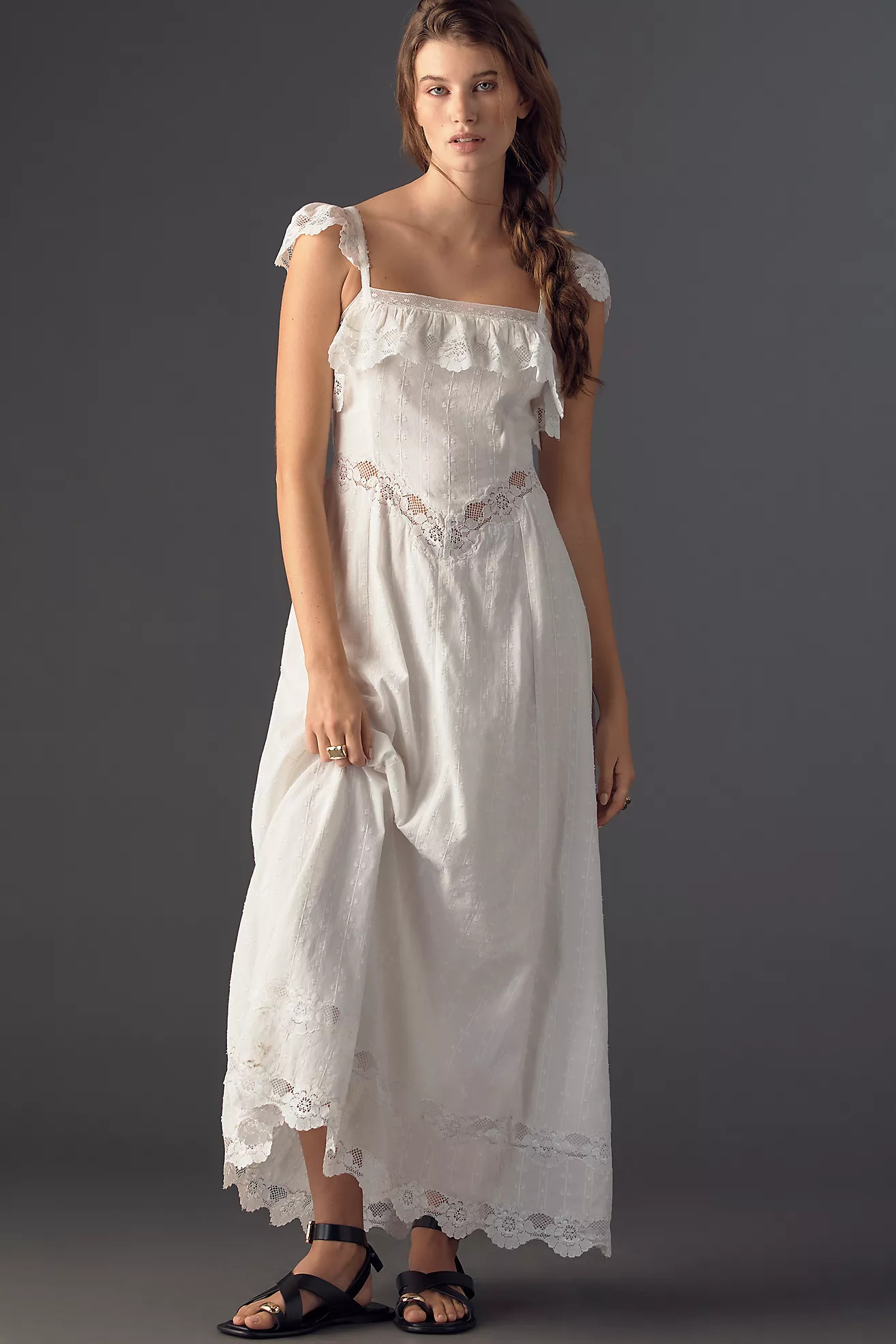 RAHI Ruffle Lace Flutter-Sleeve Cotton Maxi Dress | Anthropologie (US)
