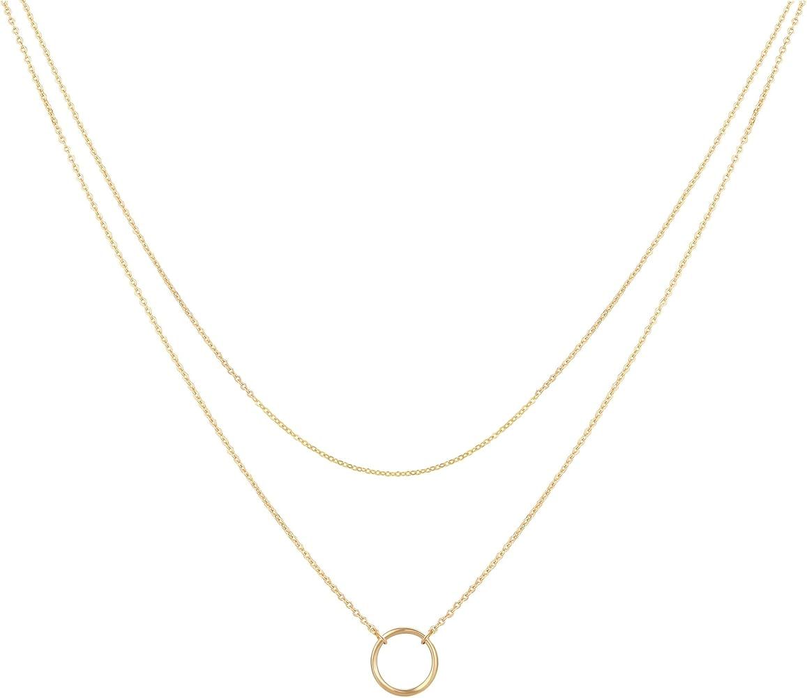 Ldurian Layered Necklaces for Women - 14K Dainty Gold Plated Layering Chokers Necklaces Set Multi... | Amazon (US)