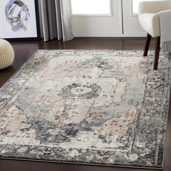 Addisyn Machine Woven Oriental Charcoal Area Rug | Wayfair North America