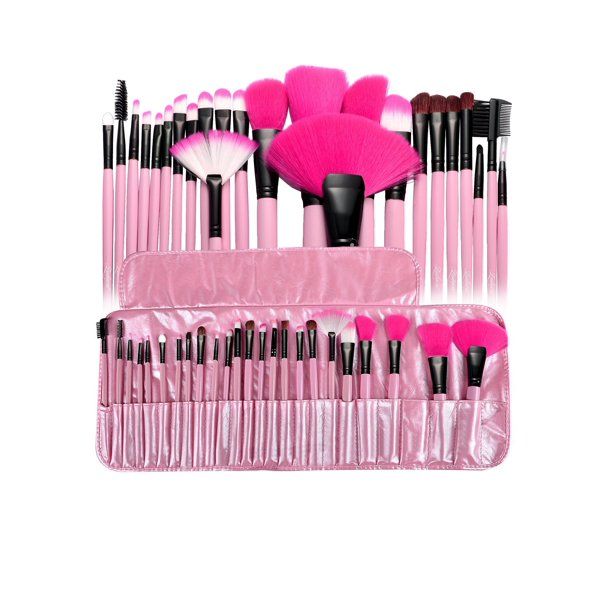 Zodaca Makeup Brush Set Kit with Cosmetic Bag, Pink, 24 Pcs | Walmart (US)