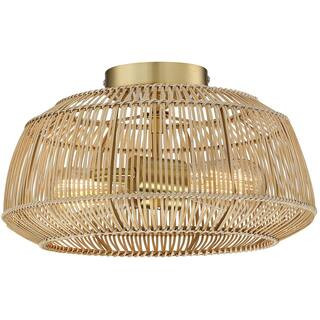 TRUE FINE Rhett 14 in. 2-Light Brass Bohemian Rattan Semi-Flush Mount Ceiling Light TD90039FL - T... | The Home Depot
