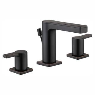 Modern Contemporary 8 in. Widespread 2-Handle Low-Arc Bathroom Faucet in Bronze | The Home Depot