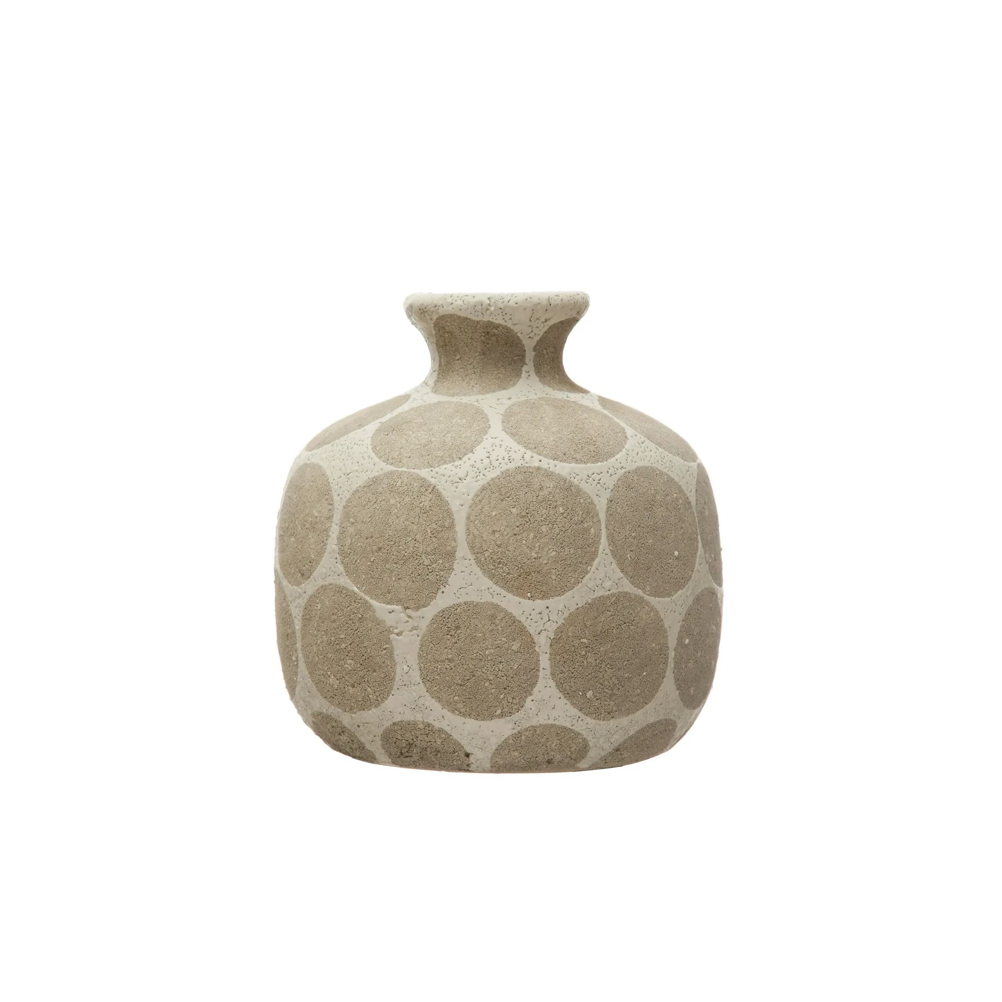 Creative Co-Op Round Terra-cotta Vase with Wax Relief Dots, White and Cement - Walmart.com | Walmart (US)