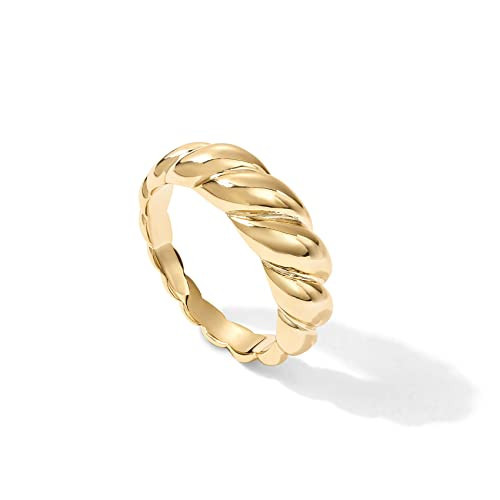 PAVOI 14K Yellow Gold Plated Croissant Dome Rings for Women - Trendy Twisted Braided Band - Chunky Signet Stackable Ring Stetement Jewelry - Size 7 | Amazon (US)