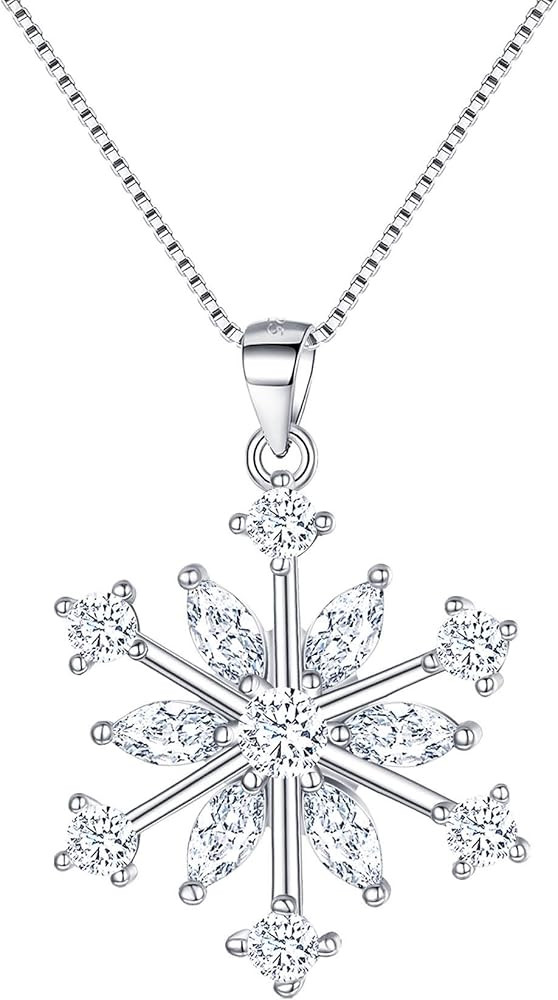 EVER FAITH Snowflake Jewerly Sterling Silver Winter Accessory Sparkle Zircon Snow Flower Pendant ... | Amazon (US)