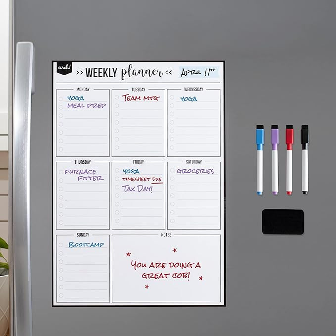 Magnetic Dry Erase Weekly Calendar Whiteboard Meal Wall Planner Vertical for Fridge 17"x12" - 4 F... | Amazon (US)