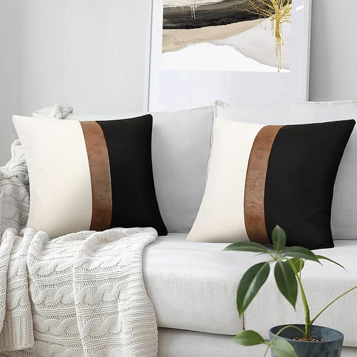 Merrycolor Pack of 2 Thick Black Linen Farmhouse Square Throw Pillow Cover Black Brown Decorative... | Amazon (US)