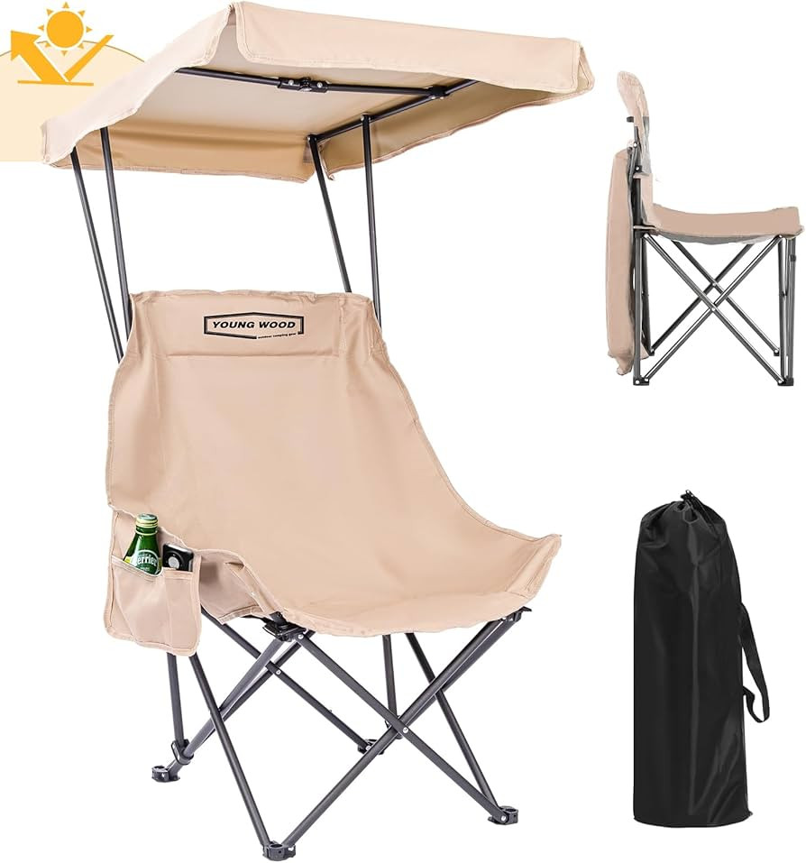 YOUNG WOOD Portable Camping Chair Beach Chair with Shade Canopy, Fold Lightweight Oversized Suit ... | Amazon (US)