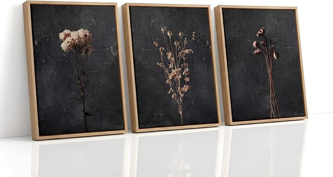FTQYQLD 3Pcs Moody Dried Flower Wall Art Canvas Prints Dark Moody Botanical Unframed Poster Set M... | Amazon (US)