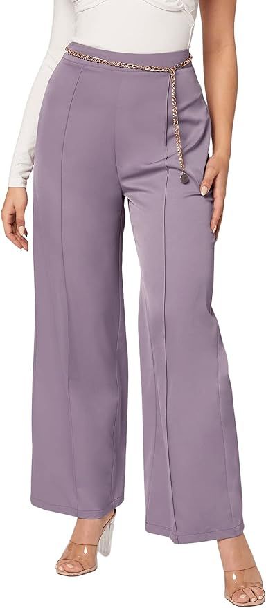 SweatyRocks Women's Casual High Waisted Wide Leg Long Pants Seam Front Work Loose Trousers | Amazon (US)