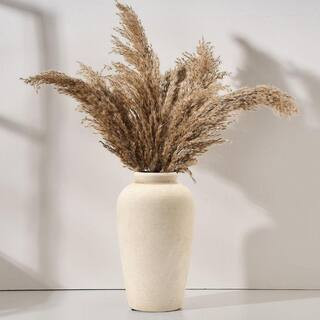 11 in. White Round Ceramic Decorative Farmhouse Tall Vase for Home Decor, Living Room, Shelf Deco... | The Home Depot