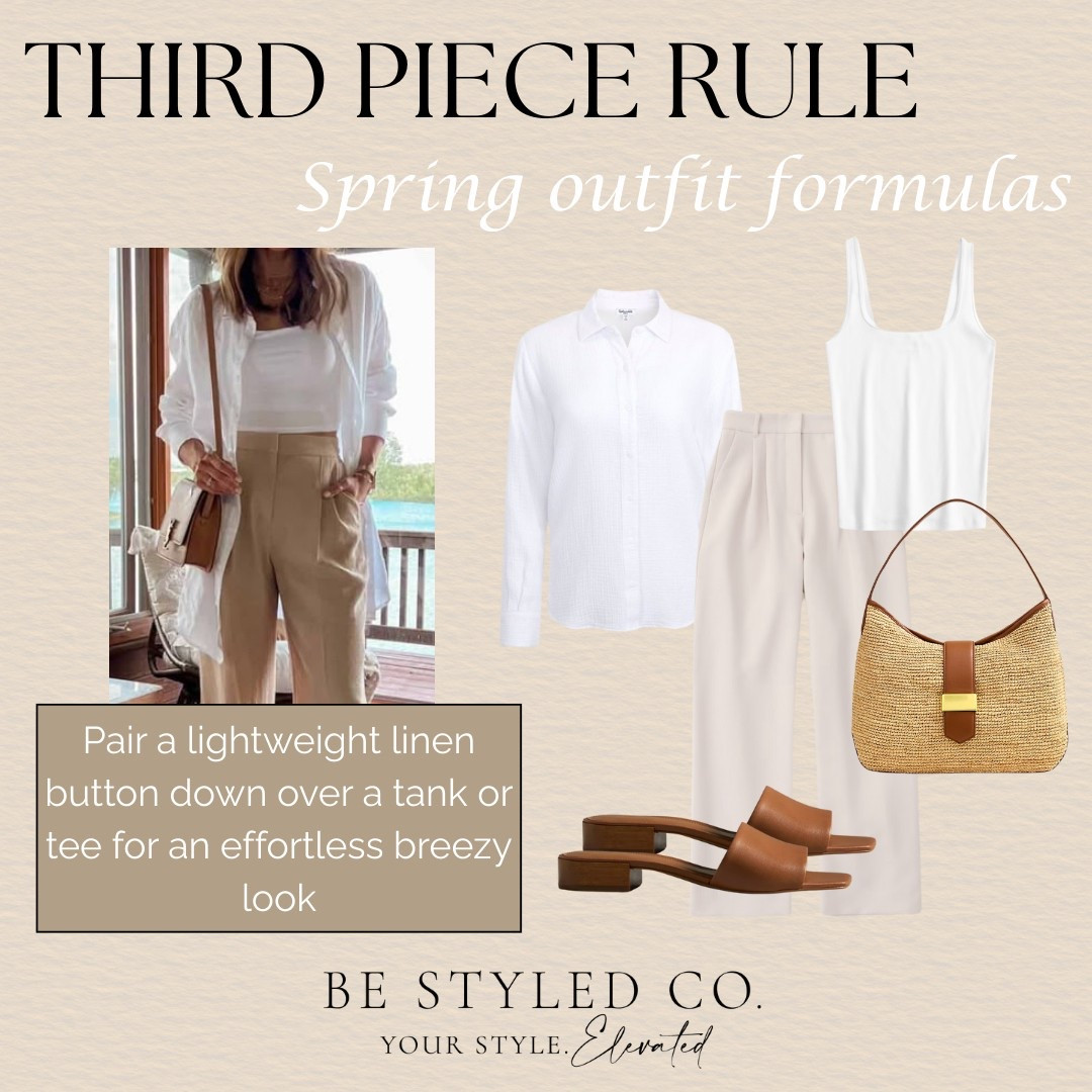 While a top and bottom create the foundation of any outfit, adding a third piece introduces that extra layer of polish and personality that takes your look from basic to effortlessly styled- try a linen button down unbottoned over a tank of tee with shorts, pants, or jeans 

#LTKSpringSale #LTKStyleTip #LTKOver40