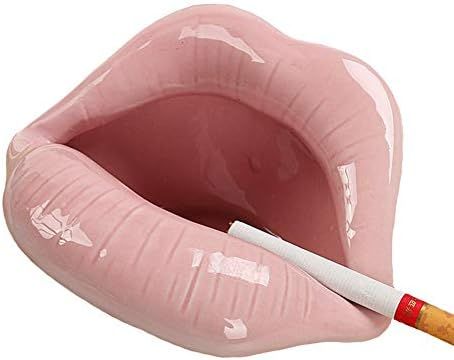 Wang-Data Creative Ceramic Cigarette Ashtrays with Lips Style Fashion Home Decorations（Pink） | Amazon (US)