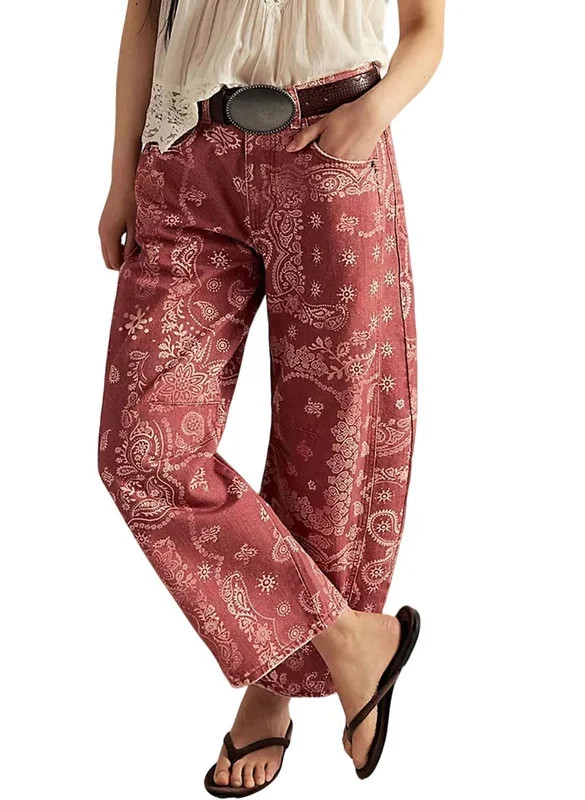 sicmoss Women Y2K Mid Rise Red Barrel Denim Jeans Vintage Bandana Paisley Pattern Casual Loose Fi... | Walmart (US)