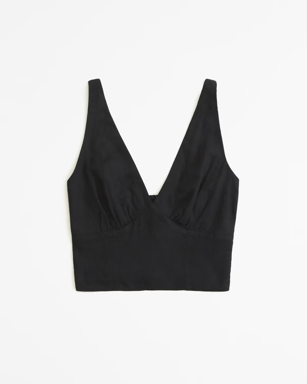 Embroidered Linen-Blend V-Neck Set Top | Abercrombie & Fitch (US)