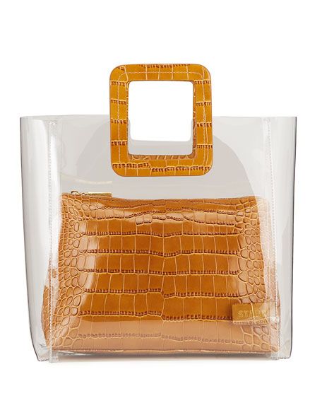 Shirley Clear PVC and Crocodile-Embossed Tote Bag | Neiman Marcus