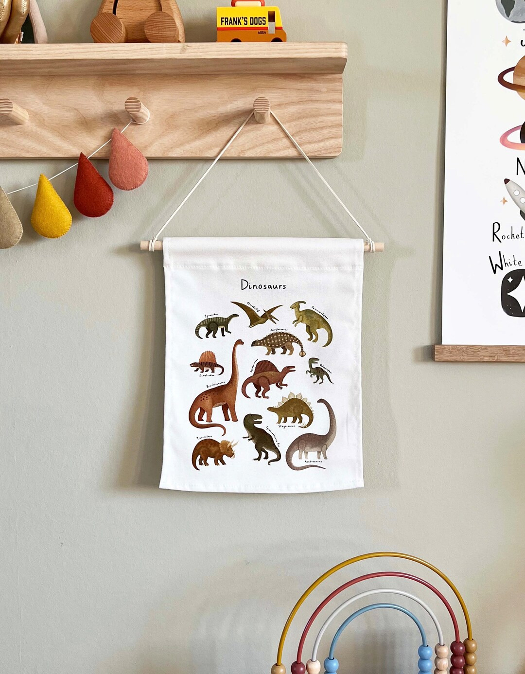 Dinosaur Mini Hanger, 100% Unbleached Organic Cotton Dinosaur Chart, a Beautiful Addition to Your... | Etsy (US)