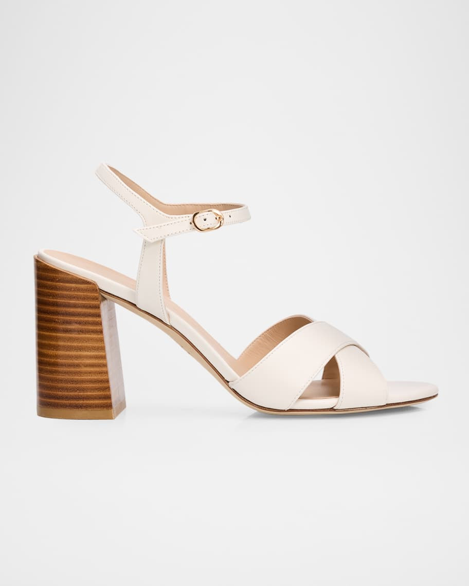 Stuart Weitzman 85mm Alyssa Leather Block-Heel Sandals | Neiman Marcus