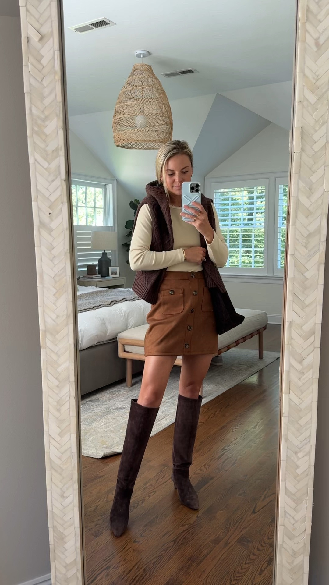 brown on browns fall outfit 🍂 25% off with code FAM25
-small brown sweater, tts 
-size 4/small skirt, tts. I’m 5’5
-long sleeve is old Abercrombie, linked similar 
-exact boots are old Jcrew, linked similar

#LTKSaleAlert
