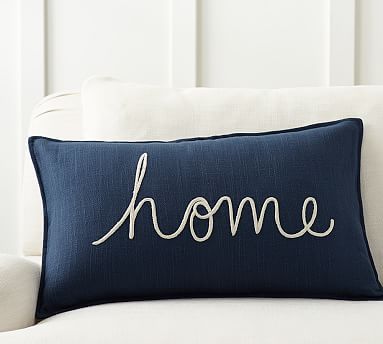Home Sentiment Embroidered Lumbar Pillow Cover | Pottery Barn (US)