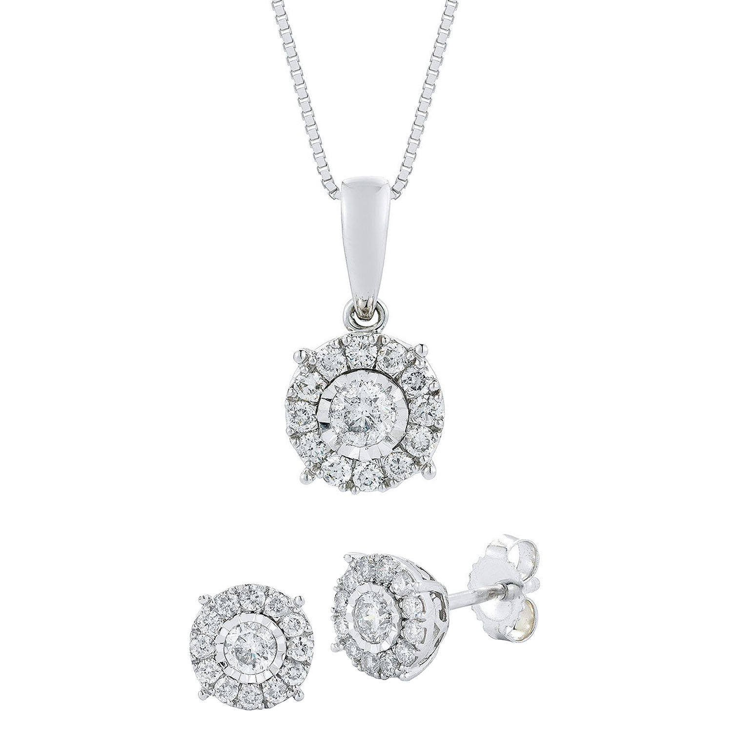 .60 CT. T.W. Diamond Earring & Pendant Set in 14K White Gold | Sam's Club