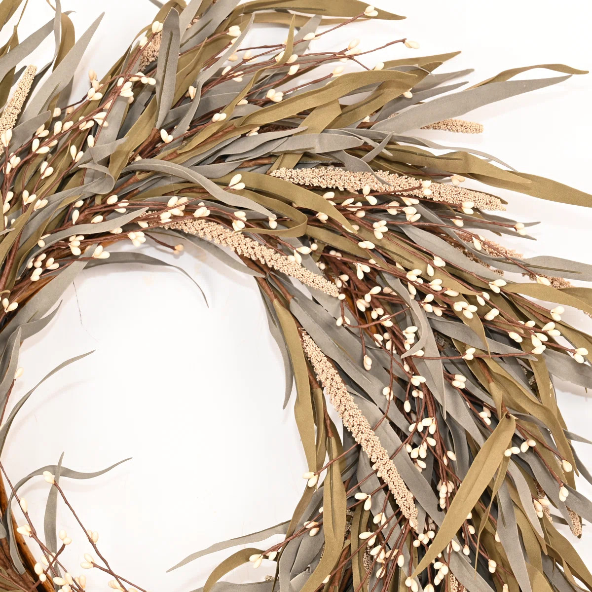24" Artificial Farmhouse Harvest Thanksgiving Day Blossoms Cluster Grass Berry Fall Wreath For Fr... | Wayfair North America