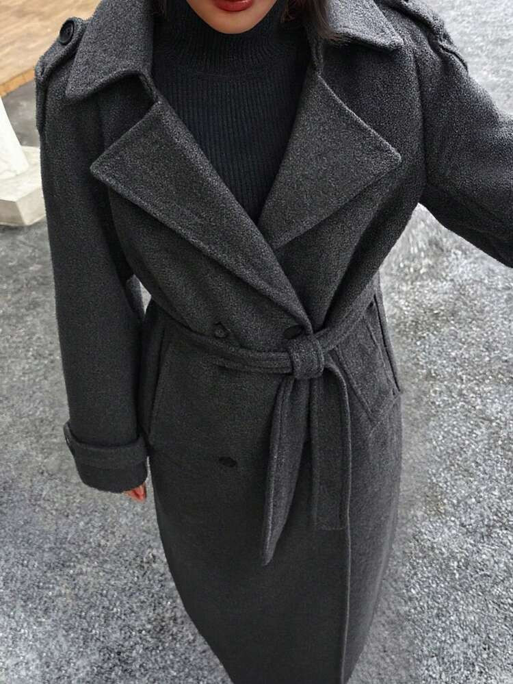 Seelio Autumn/Winter New Women's Fashion Classic Double-Breasted Windbreaker Coat Woolen Overcoat | SHEIN