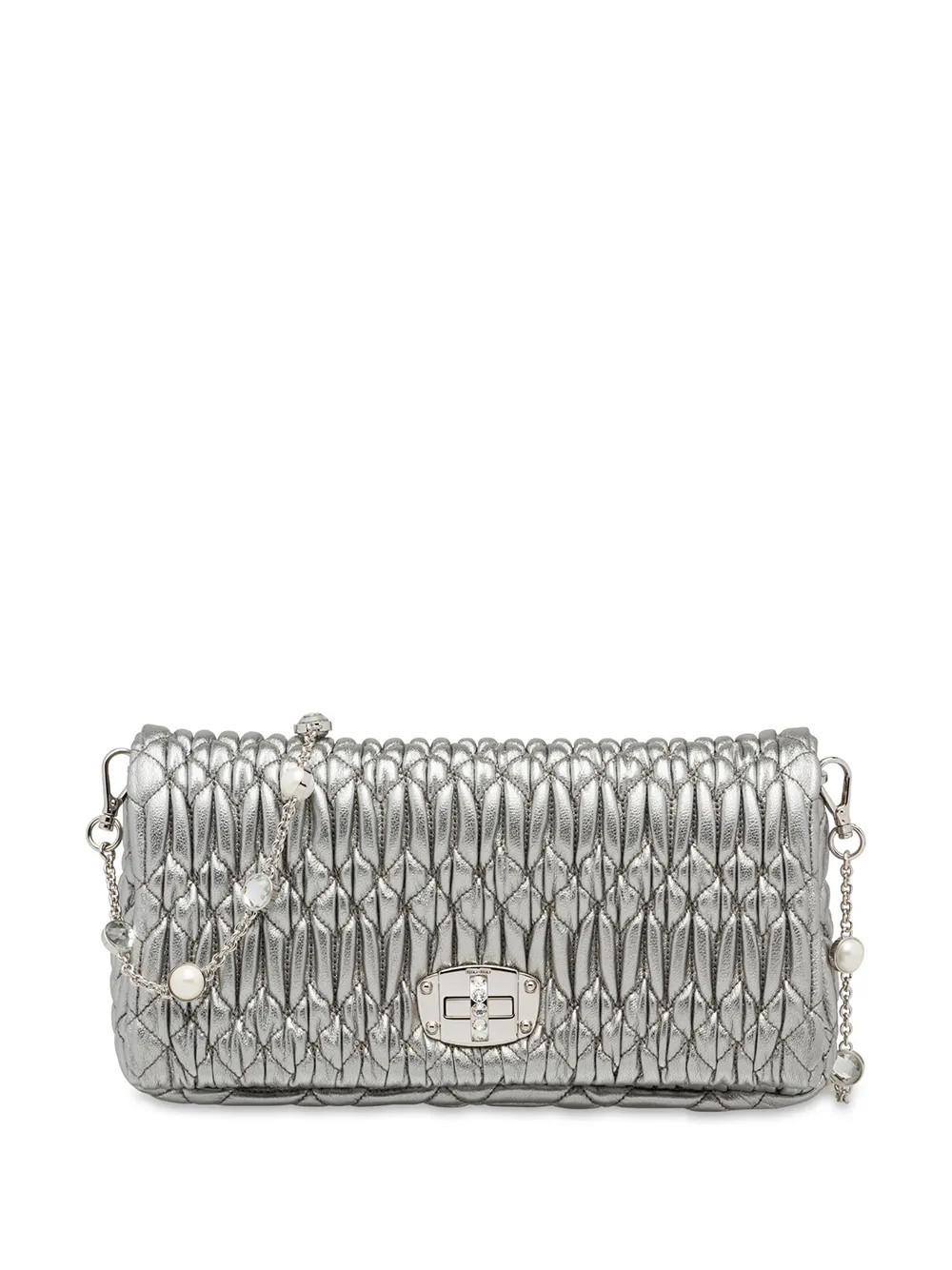 Miu Miu Miu crystal matelassé shoulder bag - Grey | Farfetch Global