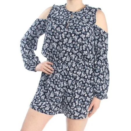 MICHAEL KORS Womens Blue Cold Shoulder Printed Long Sleeve Keyhole Romper Size XL | Walmart (US)