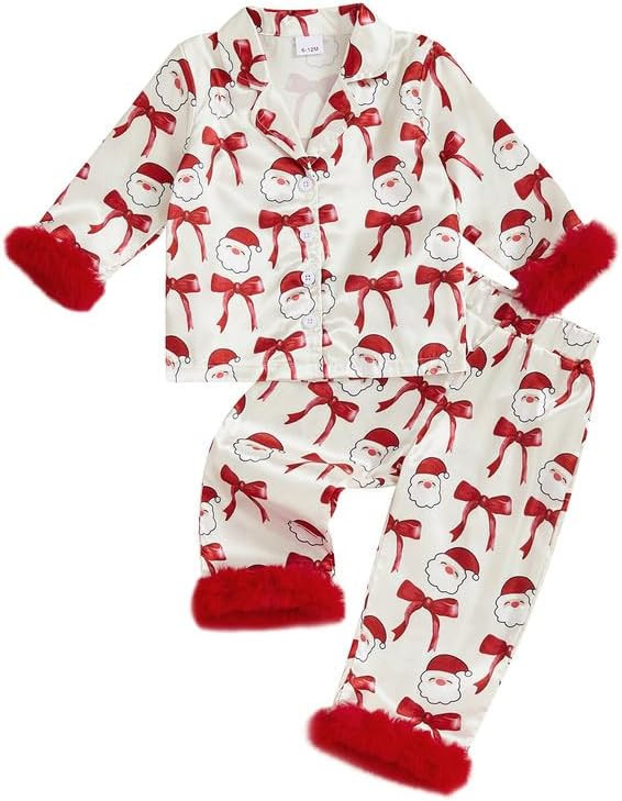 Multitrust Baby Girls Boys Silk Christmas Pajamas Set Santa Claus Long Sleeve Button Down Shirts ... | Amazon (US)