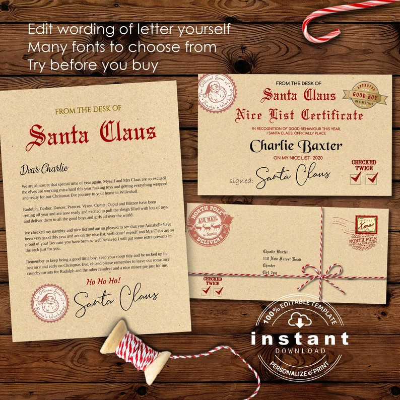 Letter From Santa Nice List Certificate Christmas Santa - Etsy | Etsy (US)
