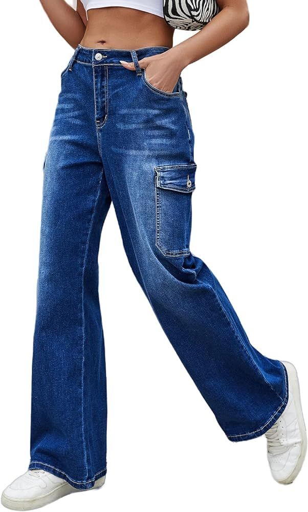 LONGYIDA High Waisted Baggy Jeans for Women Stretch Straight Y2K Wide Leg Denim Pants Casual Carg... | Amazon (US)