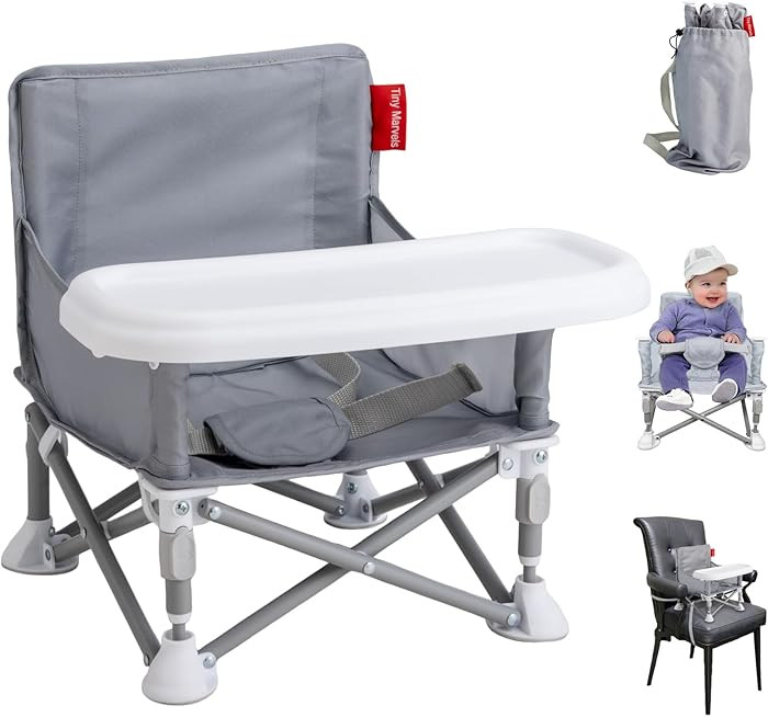 Tiny Marvels Portable Booster Seat, Foldable Baby High Chair with Removable Tray, Safety Harness ... | Amazon (US)