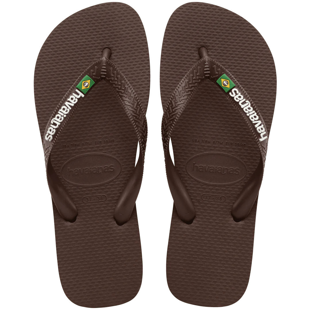 Havaianas Women's Brazil Logo Flip Flops | Dark Brown/White | Size 7/8 | Havaianas