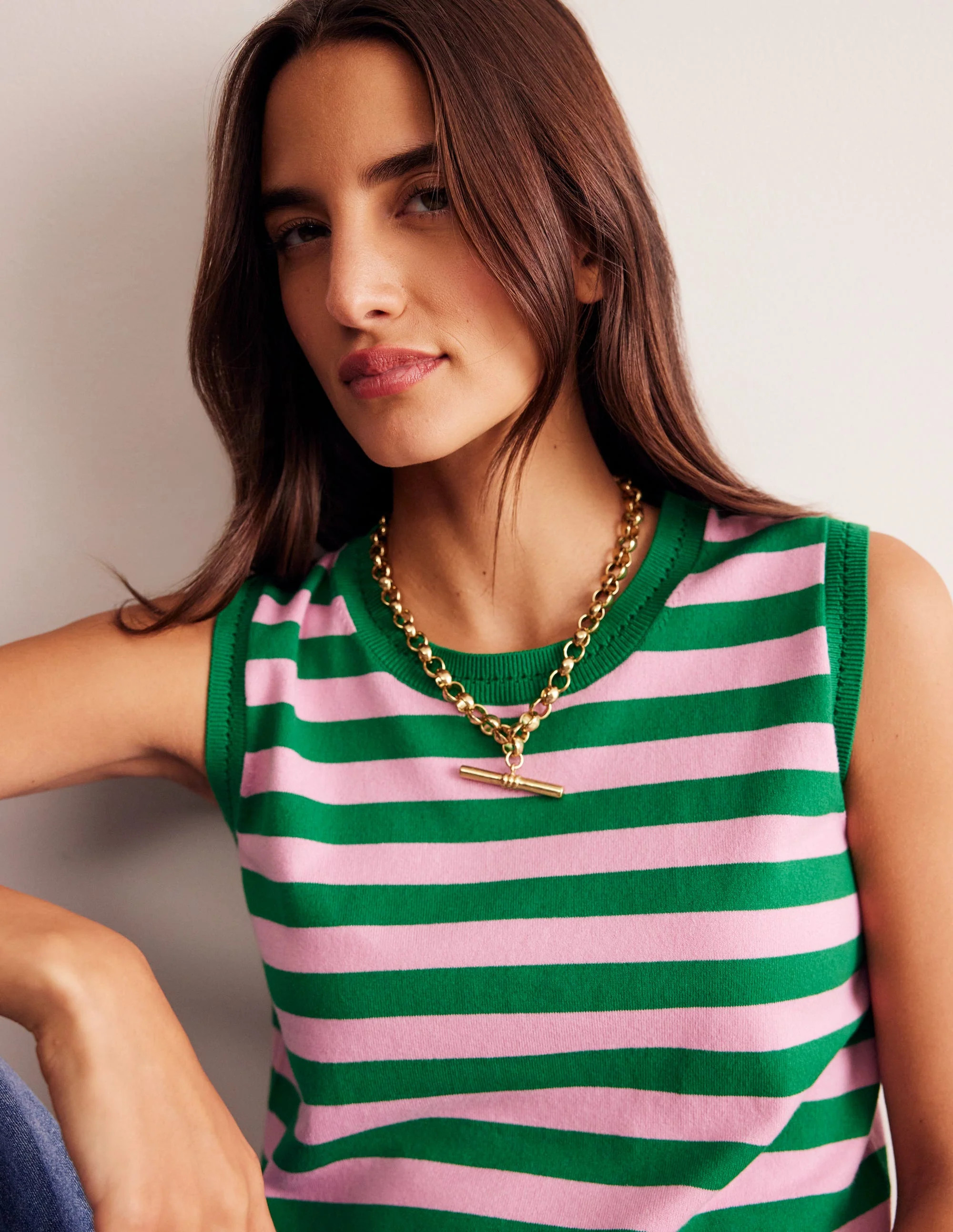 Chunky T-bar Chain Necklace-Gold Colour | Boden (US)