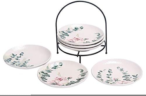 Bico Spring Eucalyptus 6 inch Ceramic Appetizer Plate with Rack, Set of 7, for Salad, Appetizer, ... | Amazon (US)