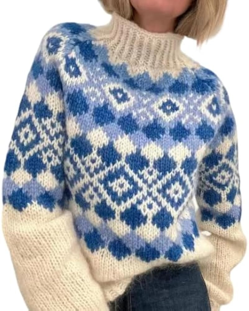 OSCORP Women's Fair Isle Turtleneck Sweater, Cozy Winter Knit Pullover with Nordic Pattern for Ch... | Amazon (US)
