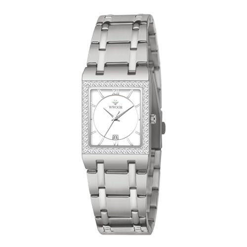 WWOOR Silver Watches for Women Dainty Ladies Quartz Watch Vintage Square Shape Japanese Quartz Movement 3ATM Waterproof Fashion Female Luxury Dress Wrist Watch | Amazon (US)