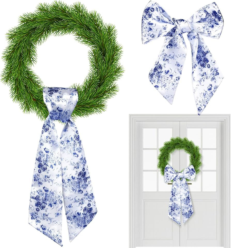 2 Pcs Wreath Sash for Front Door Reversible Chinoiserie Wreath Sash Accessories Decor for Monogra... | Amazon (US)