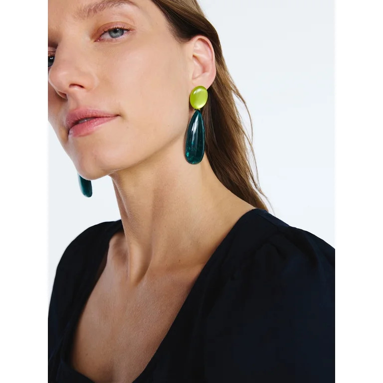 Scoop Women's Silver Tone Lime and Teal Drop Earrings, 1 Pair | Walmart (US)