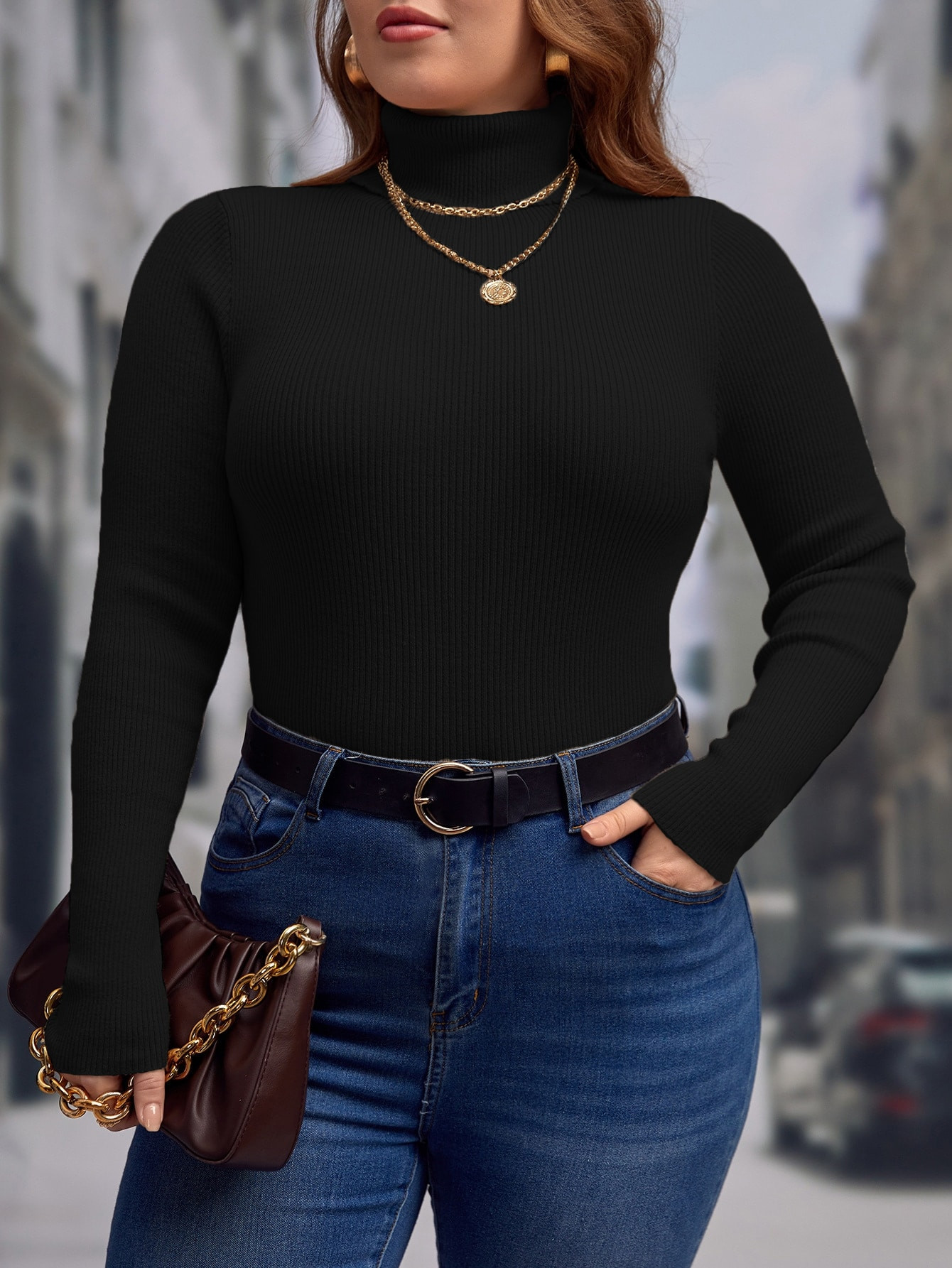 SHEIN Frenchy Jersey cuello alto tejido de canalé | SHEIN USA | SHEIN