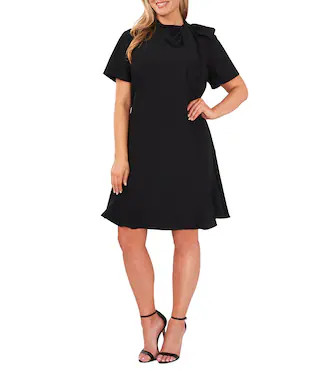 CeCe Plus Size Bow Mock Neck Short Sleeve Flounce Hem A-Line Dress | Dillard's | Dillard's