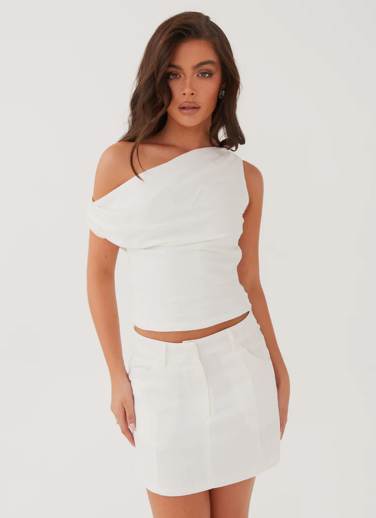 Marissa Linen One Shoulder Top - White | Peppermayo (Global)
